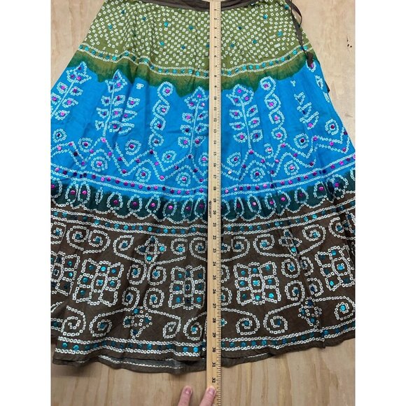 Women’s Boho Cotton Skirt Colorful Side Zip Festival Embellished Drawstring - Picture 5 of 6